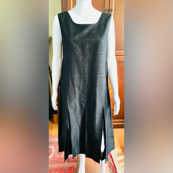 Shiny Black silk dress & short blazer 2 Pc suit pleaded dress with slits US 12 - Picture 8 of 16